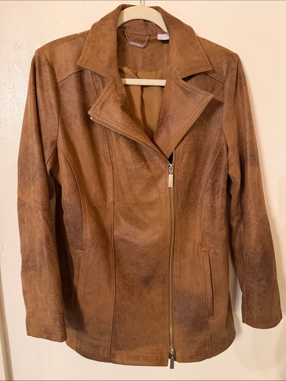 Chico's Cognac Brown Suede Moto Jacket